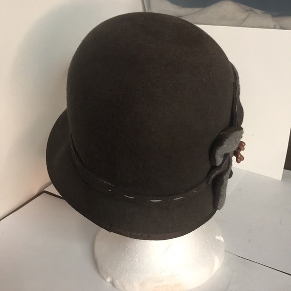 Scala Collezione wool cloche hat with floral decor gray and brown one size - Picture 5 of 7